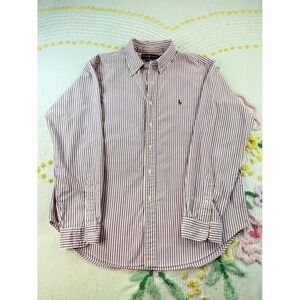 Ralph Lauren Classic Fit Purple White Striped Button Down Shirt Mens XL Cotton